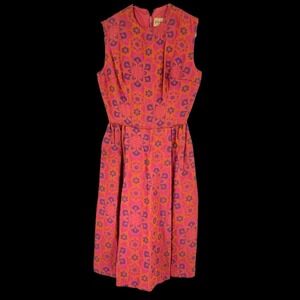 Vintage Marek Dress Pink Red 60's Floral Sleeveless A-line Brocade Mini Size S/M